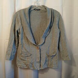 CABLE & GAUGE Cardigan Sweater women S Gray 3/4 sleeve button front Lapel collar